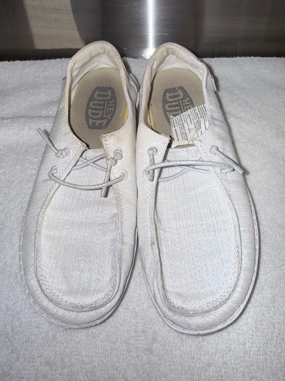 Hey Dude Wendy Youth Glitter Casual Slip-On Shoes Off-White Size Y2